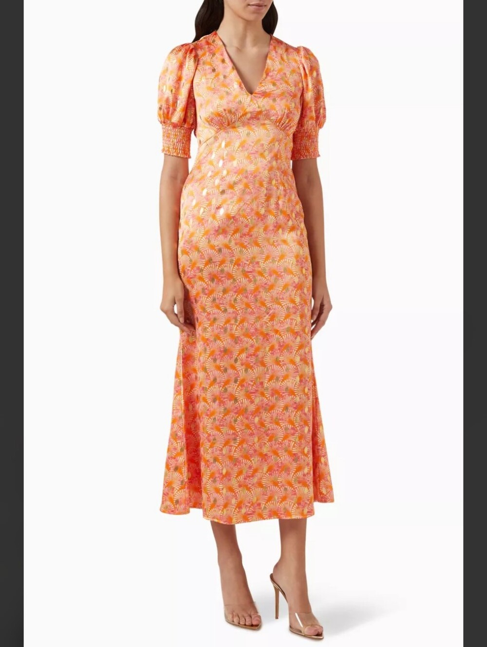 Never Fully Dressed Orange Gold Shell May Midi Dress